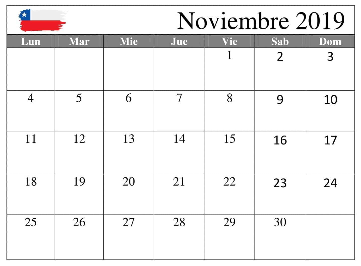 Calendario Noviembre 2019 Chile 