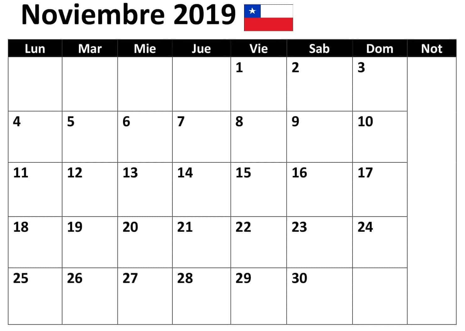 Calendario Noviembre 2019 Chile 