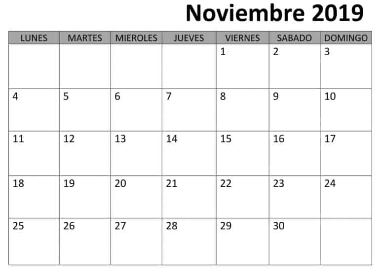 Descarga gratis calendario imprimible noviembre 2019 Descarga gratis calendario imprimible noviembre 2019