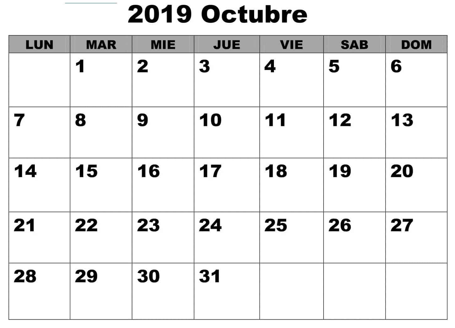 Calendario Octubre 2019 Argentina 