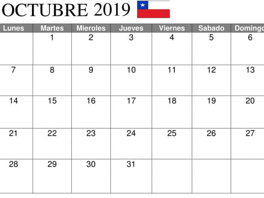 Calendario Octubre 2019 Chile PDF