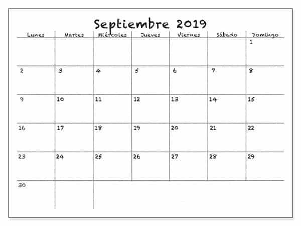 Calendario Septiembre 2019 Chile