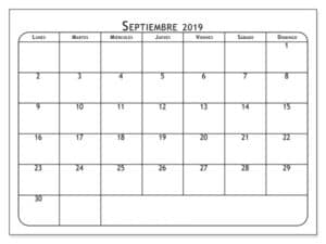 Calendario Septiembre 2019 Chile