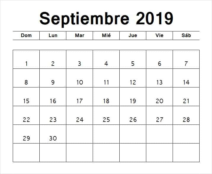 Calendario Septiembre 2019 Chile