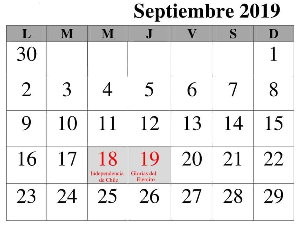 Calendario Septiembre 2019 Chile Descargar Imágenes
