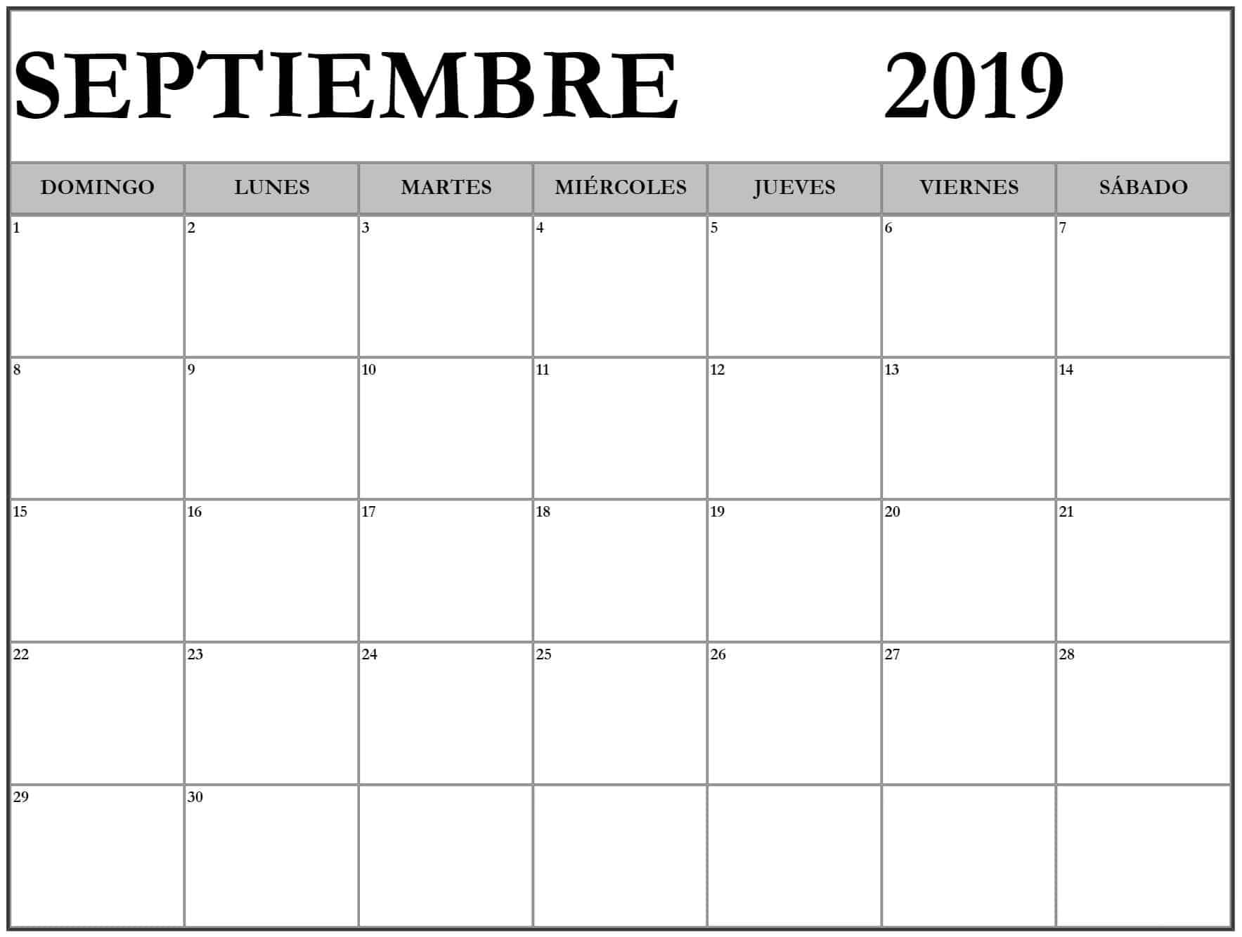 Calendario Septiembre 2019 Chile