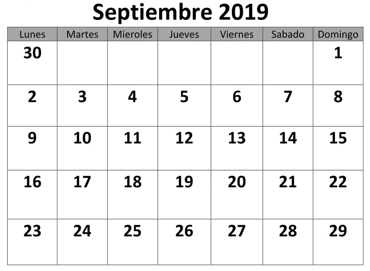 Calendario Septiembre 2019 Editable Para Imprimir