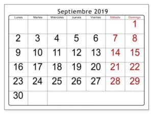 Calendario Septiembre 2019 Estilos Para Imprimir