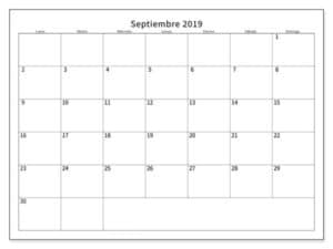 Calendario Septiembre 2019 Mensual Para Imprimir