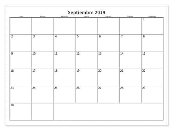 Calendario Septiembre 2019 Mensual Para Imprimir