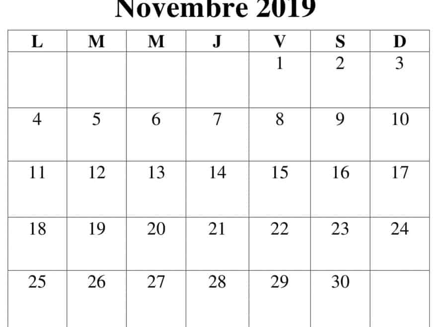 Calendrier Novembre 2019 PDF