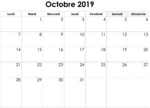 Calendrier Octobre 2019 À Imprimer