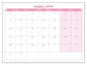 Calendrier Octobre 2019 À Imprimer