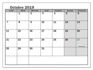 Calendrier Octobre 2019 À Imprimer