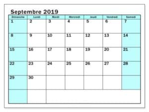 Calendrier Septembre 2019 PDF