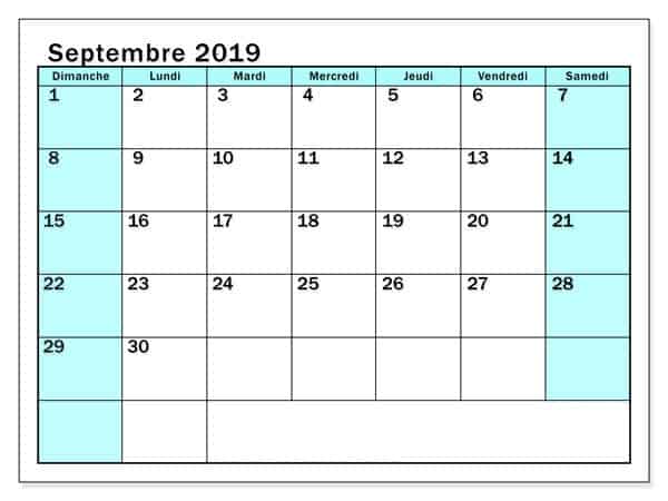 Calendrier Septembre 2019 PDF