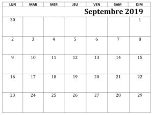 Calendrier Septembre 2019 PDF