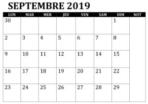 Calendrier Septembre 2019 PDF