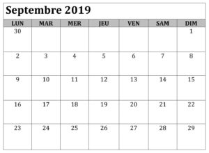 Calendrier Septembre 2019 Mois À Imprimer