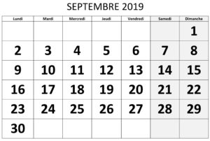 Calendrier Septembre 2019 Mensuel À Imprimer