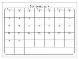 Calendrier Septembre 2019 Gratuit À Imprimer