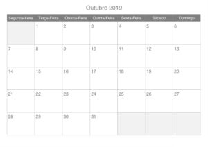 Calendário Outubro 2019