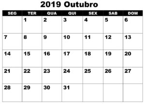 Calendário Outubro 2019