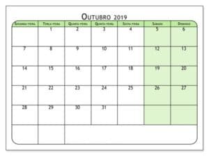 Calendário Outubro 2019