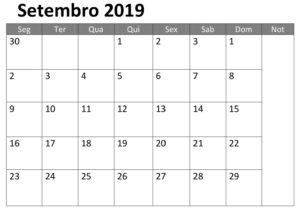 Calendário Setembro 2019 Imprimir