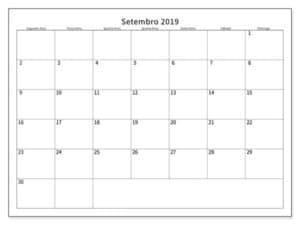 Calendário Setembro 2019 Imprimir