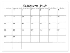 Calendário Setembro 2019 Imprimir