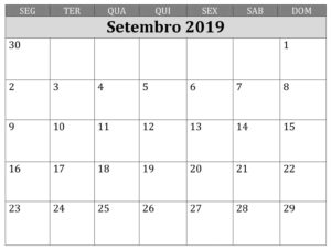 Calendário Editável Setembro 2019 Para Imprimir