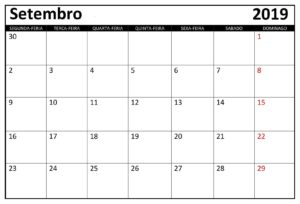 Calendário Setembro 2019 Mesa Para Imprimir