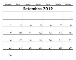 Calendário Setembro 2019 Imagens Para Imprimir