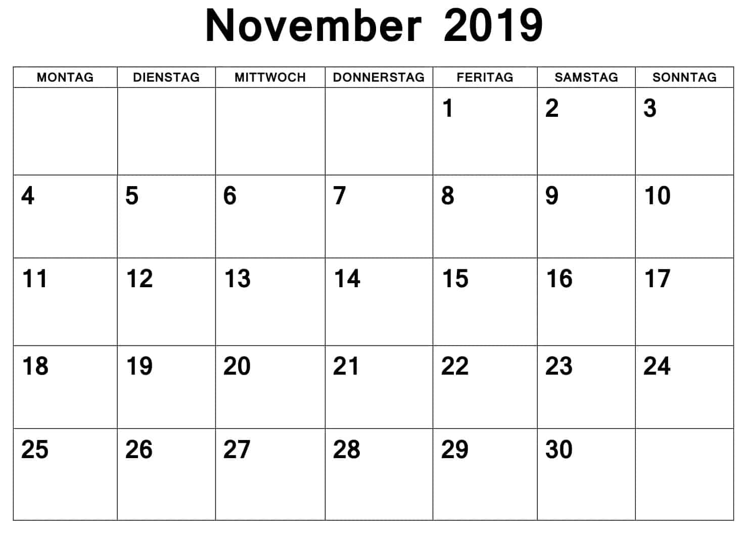  Kalender November 2019 Zum Ausdrucken