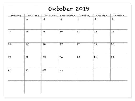  Kalender Oktober 2019 Zum Ausdrucken
