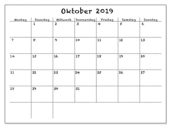 Kalender Oktober 2019 Zum Ausdrucken