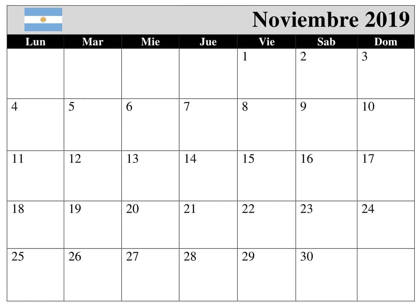  Calendario Noviembre 2019 Argentina