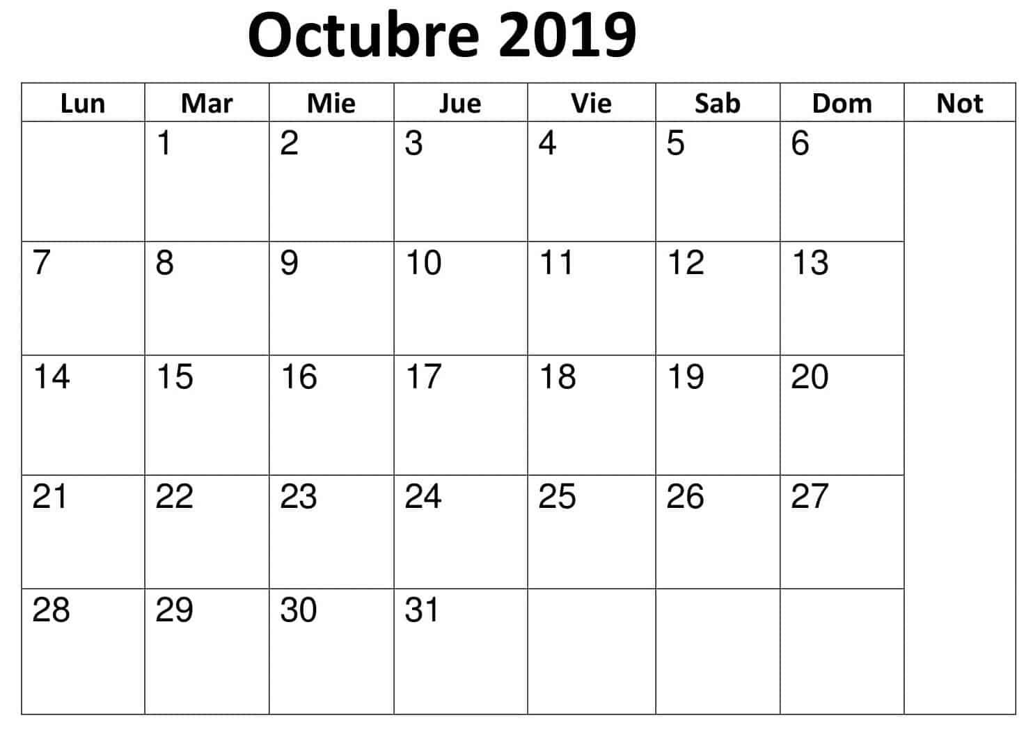  Calendario Octubre 2019 Argentina