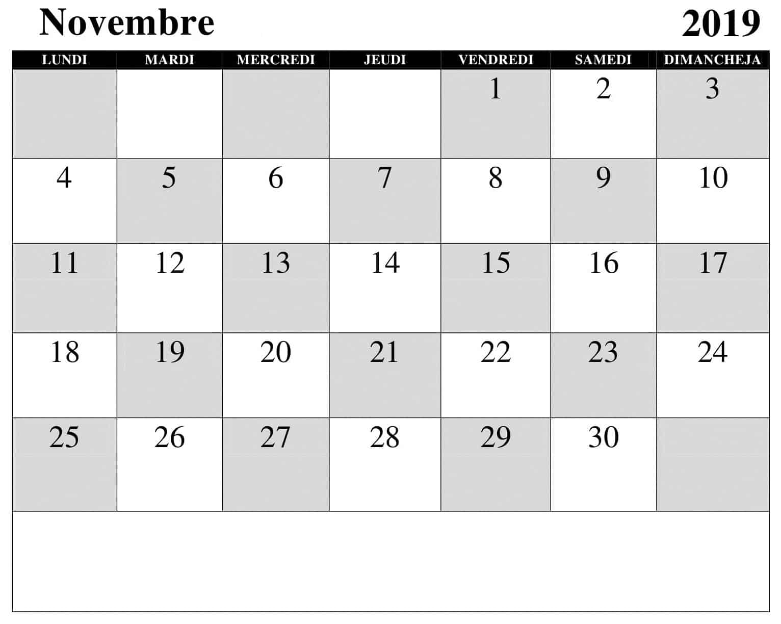  Calendrier Novembre 2019 PDF