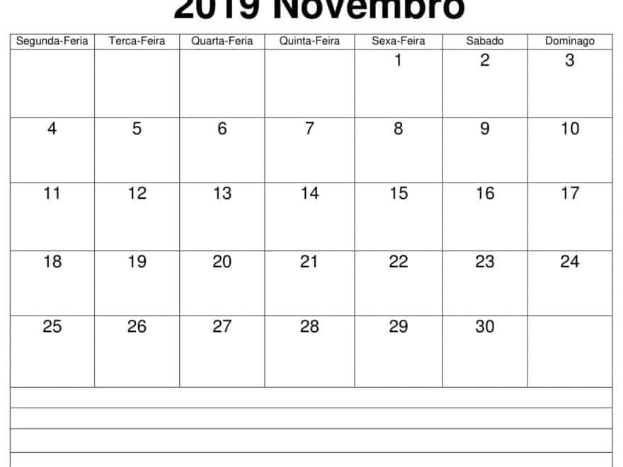 Calendário 2019 Novembro