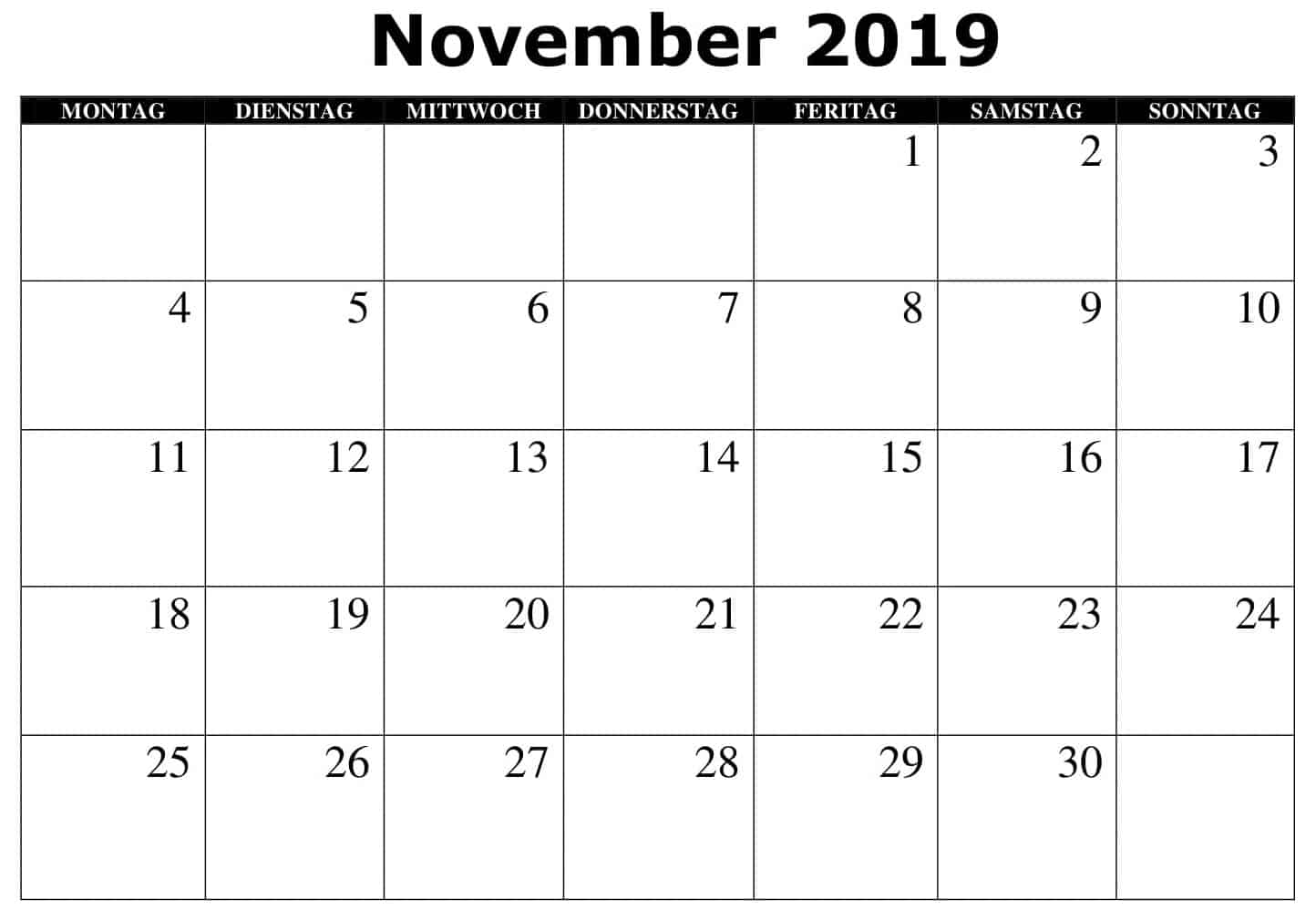 Kalender 2019 November 