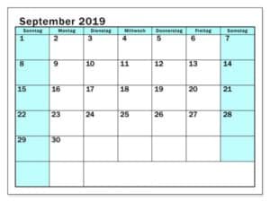 Stile Kalender 2019 September