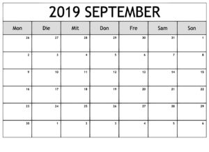 Kalender 2019 Notizen September