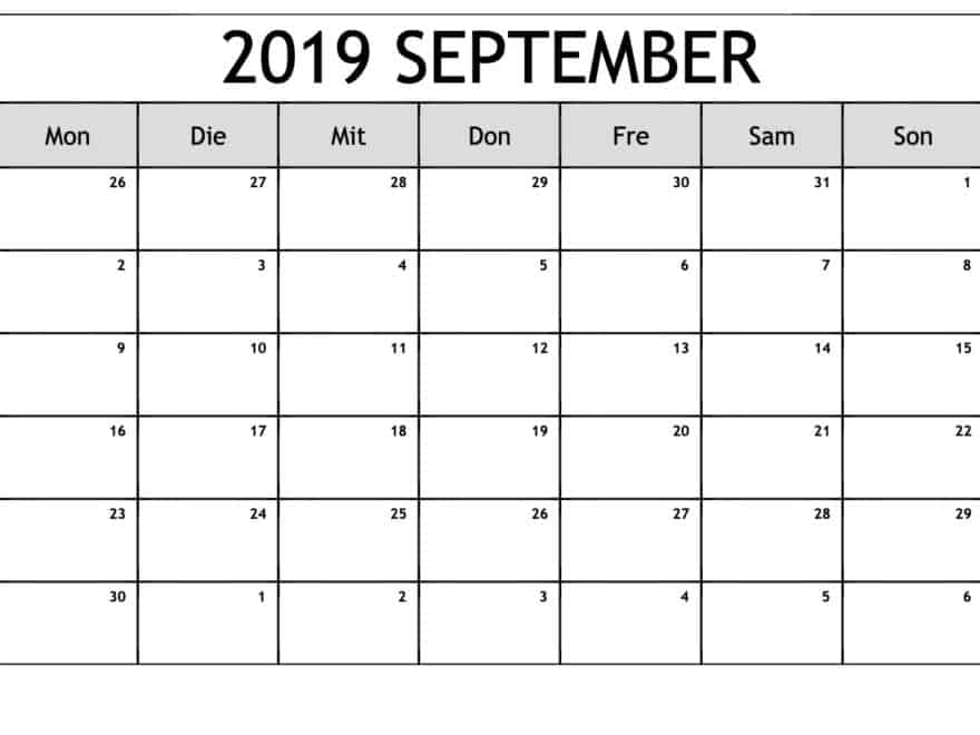 Kalender 2019 Notizen September