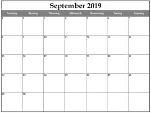 Feiertage Kalender 2019 September