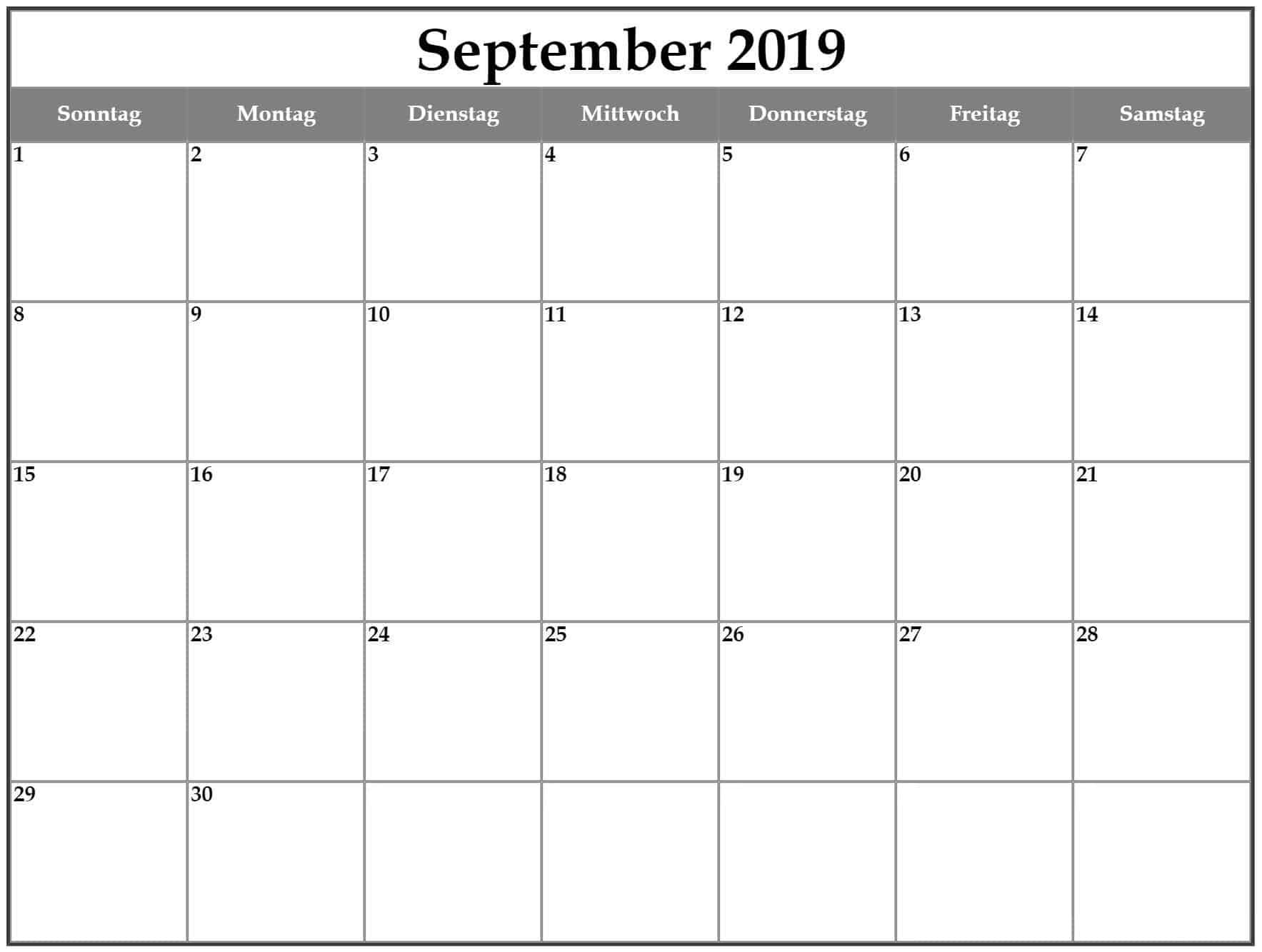 Feiertage Kalender 2019 September