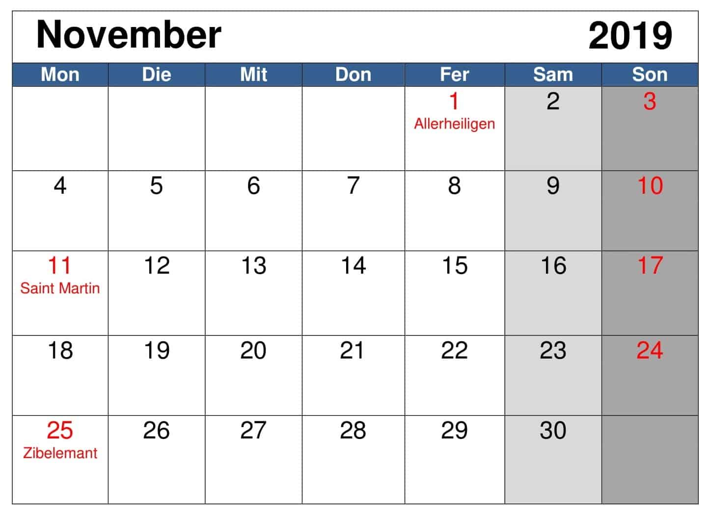 Frei Kalender  November  2021  Mit Feiertagen Nosovia com