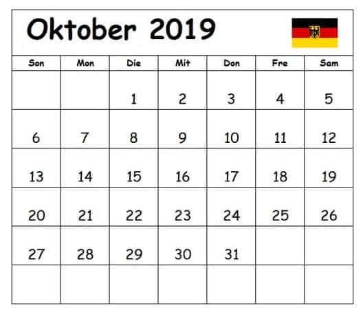 Kalender Oktober 2019 Zum Ausdrucken