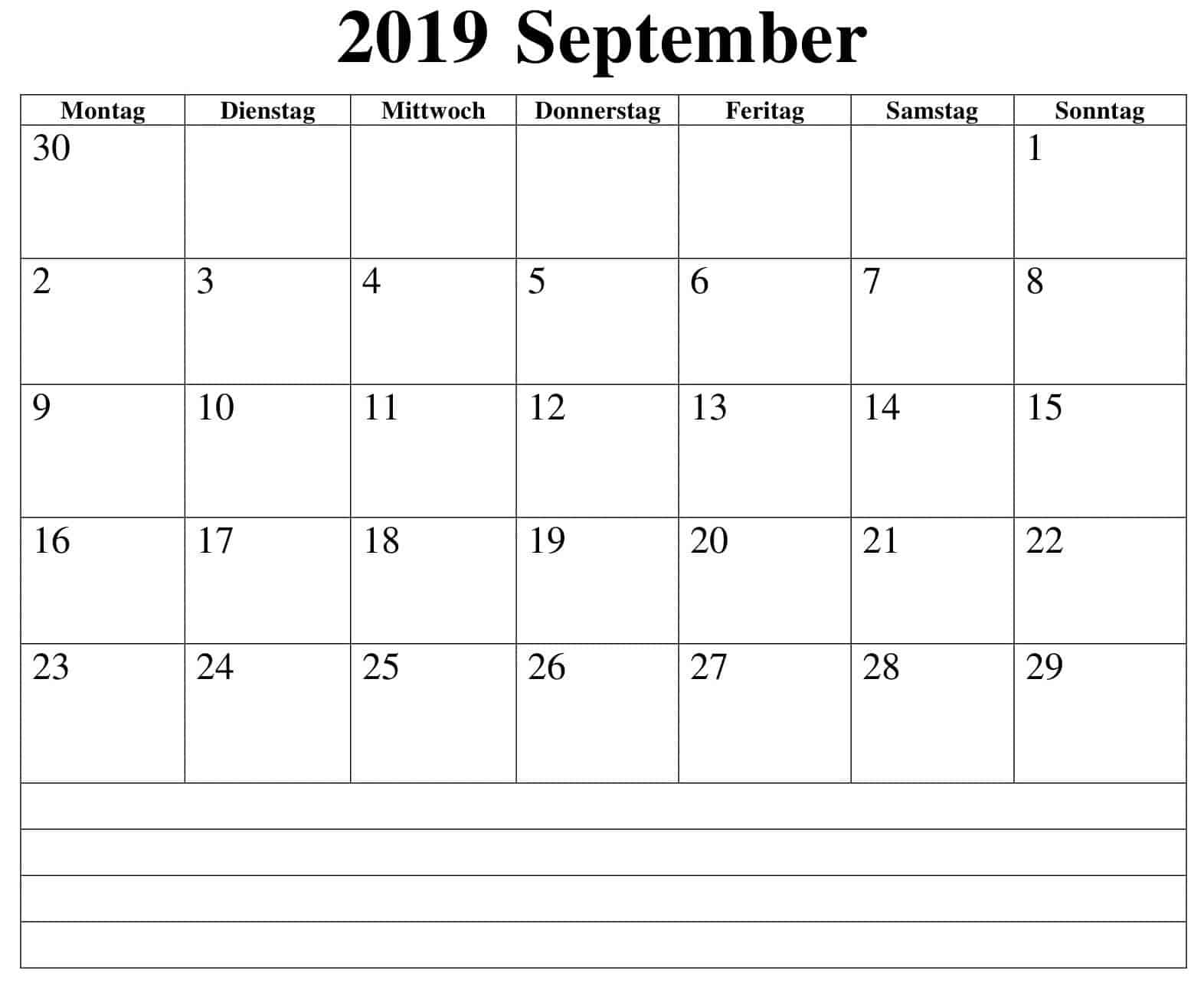 Planer Kalender September 2019 Zum Ausdrucken 